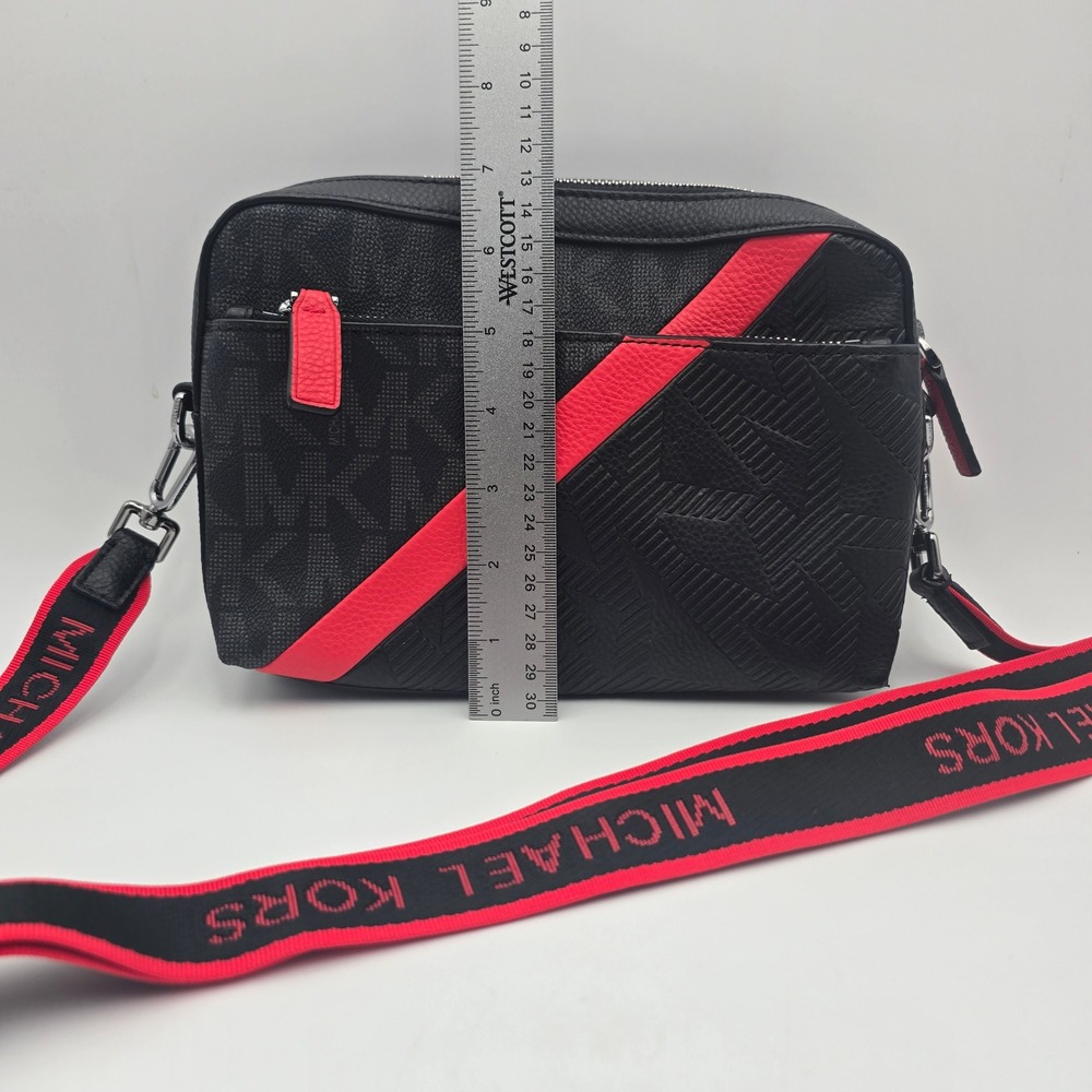 Michael Kors Black Monogram Camera Bag Red Stripe Adjustable Strap - Picture 10 of 10